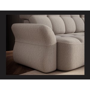 Canapé d’angle droit convertible BENETHO 301 cm beige bouclette avec coffre 
