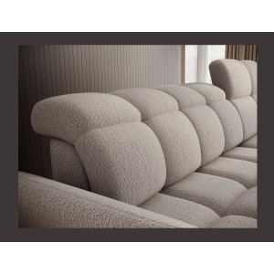 Canapé d’angle droit convertible BENETHO 301 cm beige bouclette avec coffre 