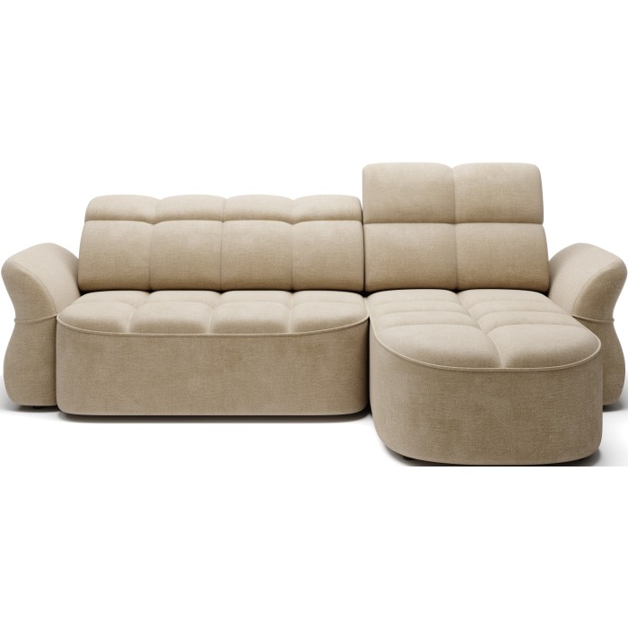 Canapé d’angle droit convertible BENETHO 301 cm beige foncé avec coffre et assise extensible 