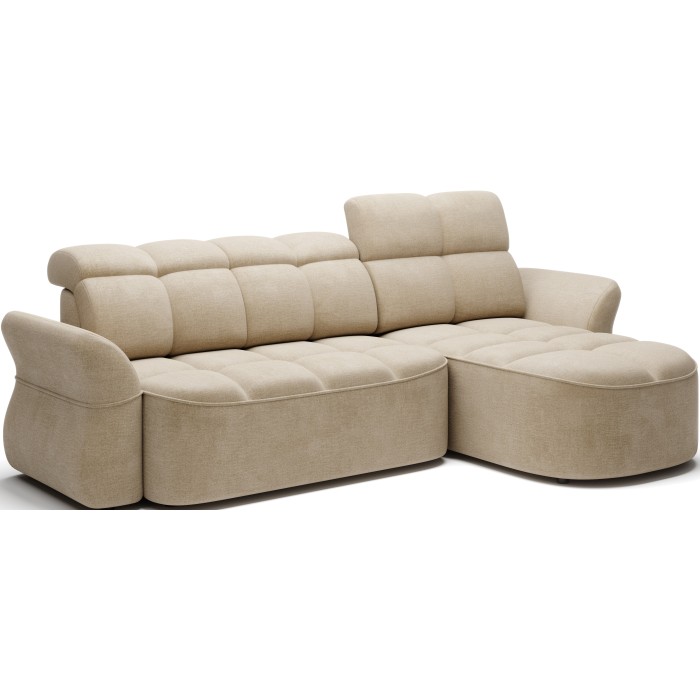 Canapé d’angle droit convertible BENETHO 301 cm beige foncé avec coffre et assise extensible 