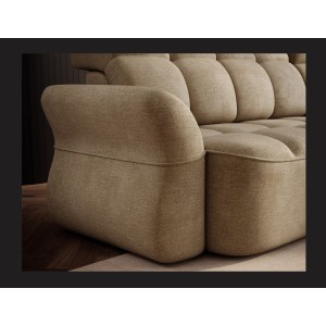 Canapé d’angle droit convertible BENETHO 301 cm beige foncé avec coffre et assise extensible 