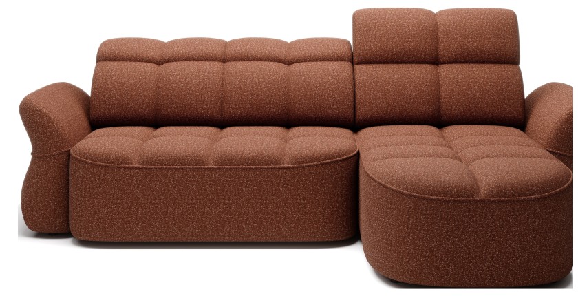 Canapé d’angle droit convertible BENETHO 301 cm terracotta avec coffre et assise extensible 