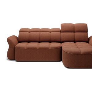 Canapé d’angle droit convertible BENETHO 301 cm terracotta avec coffre et assise extensible 