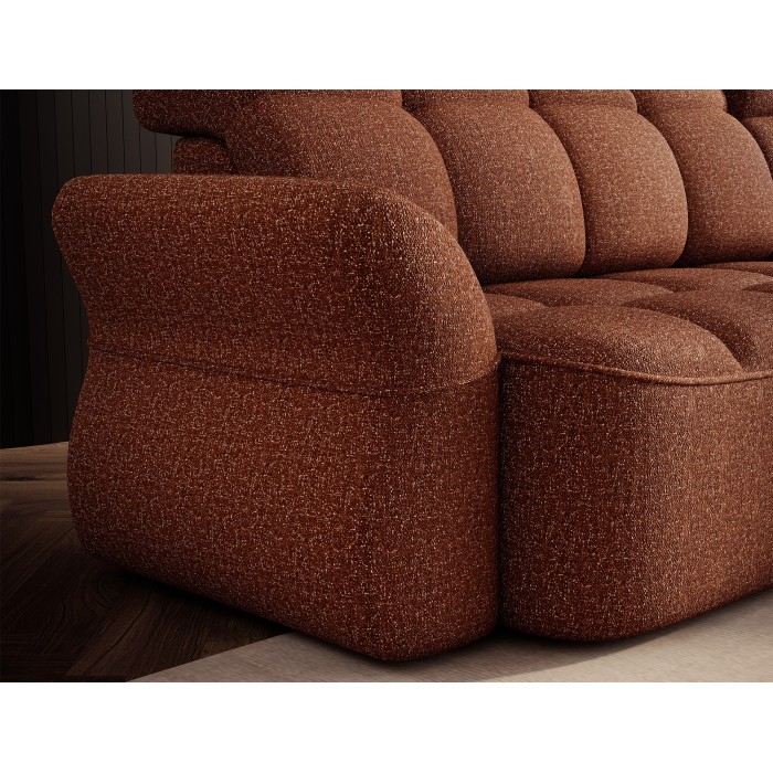 Canapé d’angle droit convertible BENETHO 301 cm terracotta avec coffre et assise extensible 