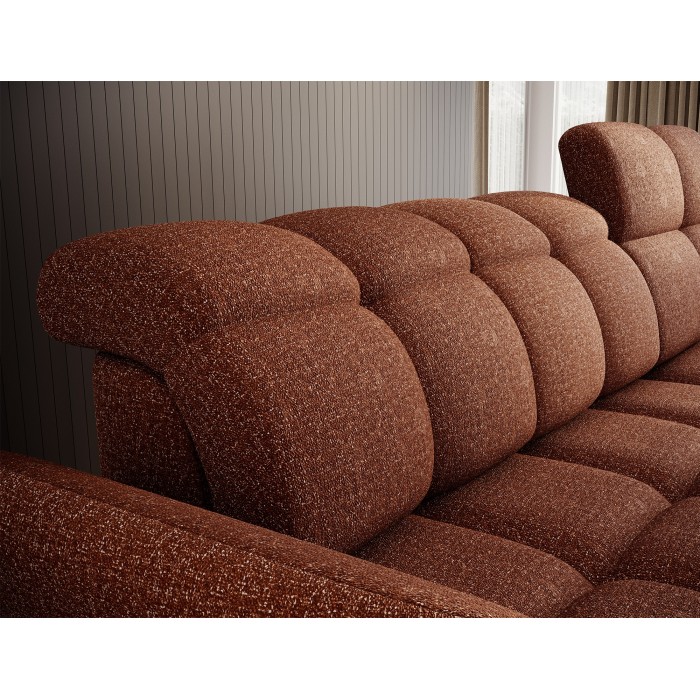 Canapé d’angle droit convertible BENETHO 301 cm terracotta avec coffre et assise extensible 
