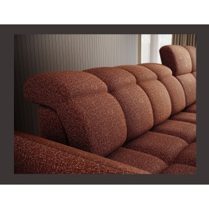 Canapé d’angle droit convertible BENETHO 301 cm terracotta avec coffre et assise extensible 