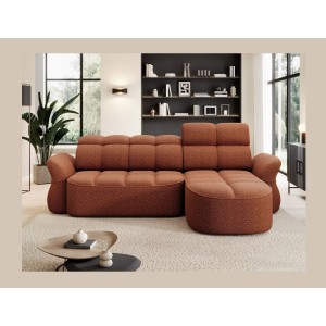 Canapé d’angle droit convertible BENETHO 301 cm terracotta avec coffre et assise extensible 