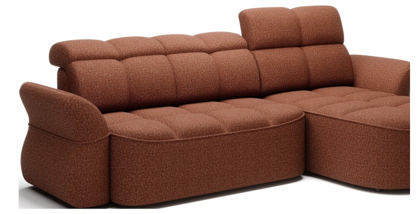 Canapé d’angle droit convertible BENETHO 301 cm terracotta avec coffre et assise extensible 