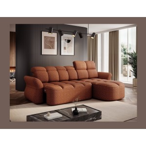 Canapé d’angle droit convertible BENETHO 301 cm terracotta avec coffre et assise extensible 