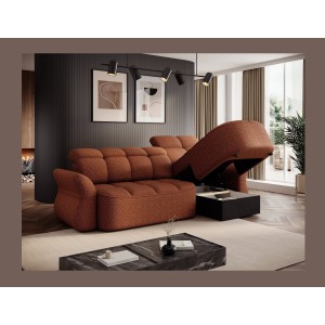 Canapé d’angle droit convertible BENETHO 301 cm terracotta avec coffre et assise extensible 