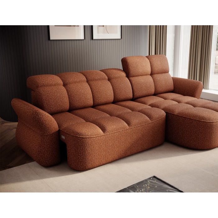 Canapé d’angle droit convertible BENETHO 301 cm terracotta avec coffre et assise extensible 