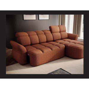 Canapé d’angle droit convertible BENETHO 301 cm terracotta avec coffre et assise extensible 