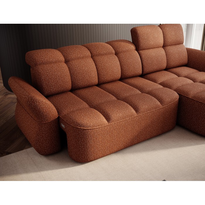 Canapé d’angle droit convertible BENETHO 301 cm terracotta avec coffre et assise extensible 