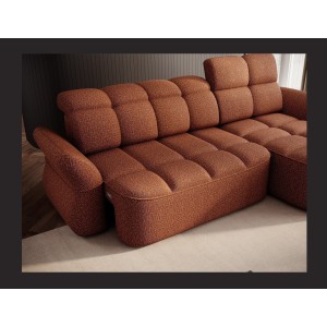 Canapé d’angle droit convertible BENETHO 301 cm terracotta avec coffre et assise extensible 