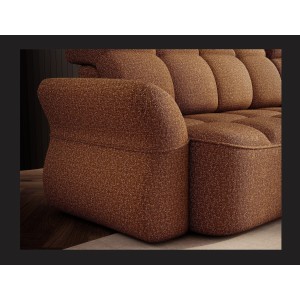 Canapé d’angle droit convertible BENETHO 301 cm jaune orangé avec coffre et assise extensible 