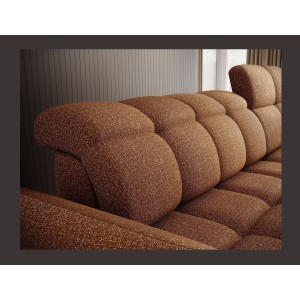Canapé d’angle droit convertible BENETHO 301 cm jaune orangé avec coffre et assise extensible 