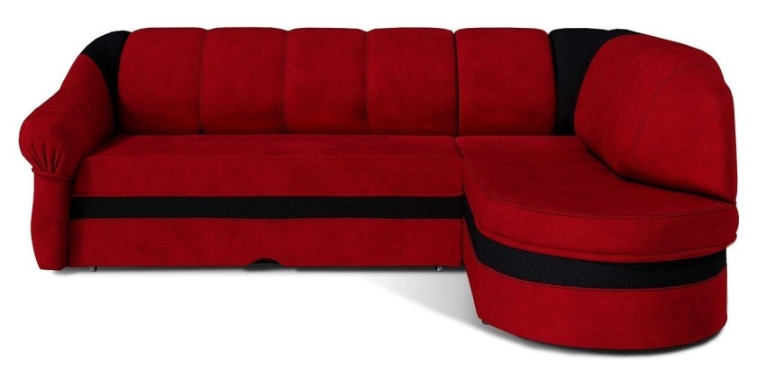Canapé d’angle droit convertible BENANA 250 cm rouge et noir avec coffre de rangement 
