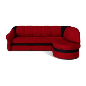 Canapé d’angle droit convertible BENANA 250 cm rouge et noir avec coffre de rangement 