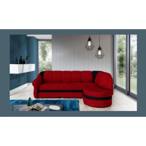 Canapé d’angle droit convertible BENANA 250 cm rouge et noir avec coffre de rangement 