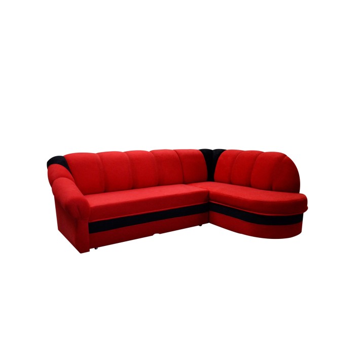 Canapé d’angle droit convertible BENANA 250 cm rouge et noir avec coffre de rangement 