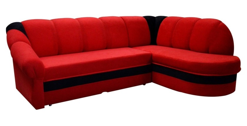 Canapé d’angle droit convertible BENANA 250 cm rouge et noir avec coffre de rangement 