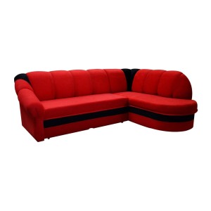 Canapé d’angle droit convertible BENANA 250 cm rouge et noir avec coffre de rangement 
