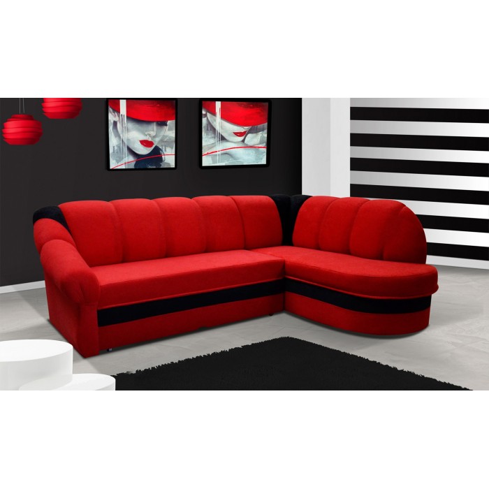 Canapé d’angle droit convertible BENANA 250 cm rouge et noir avec coffre de rangement 