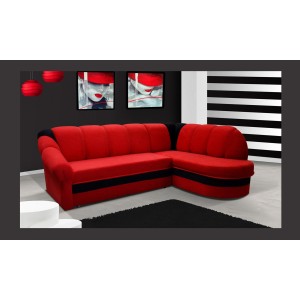 Canapé d’angle droit convertible BENANA 250 cm rouge et noir avec coffre de rangement 