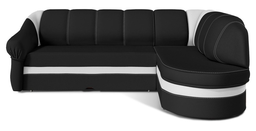 Canapé d’angle droit convertible BENANA 250 cm noir et blanc avec coffre de rangement 