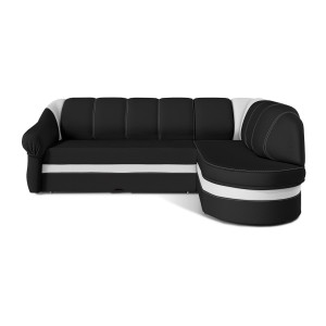 Canapé d’angle droit convertible BENANA 250 cm noir et blanc avec coffre de rangement 