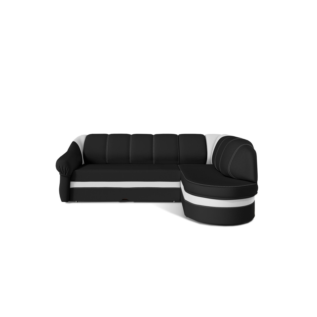 Canapé d’angle droit convertible BENANA 250 cm noir et blanc avec coffre de rangement 