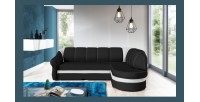 Canapé d’angle droit convertible BENANA 250 cm noir et blanc avec coffre de rangement 