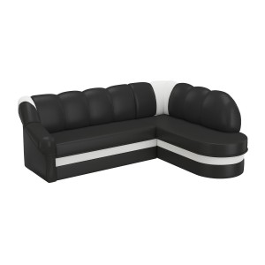 Canapé d’angle droit convertible BENANA 250 cm noir et blanc avec coffre de rangement 