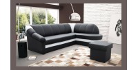 Canapé d’angle droit convertible BENANA 250 cm noir et blanc avec coffre de rangement 