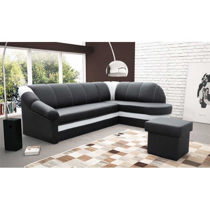Canapé d’angle droit convertible BENANA 250 cm noir et blanc avec coffre de rangement 