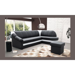 Canapé d’angle droit convertible BENANA 250 cm noir et blanc avec coffre de rangement 