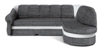 Canapé d’angle droit convertible BENANA 250 cm gris et blanc avec coffre de rangement 