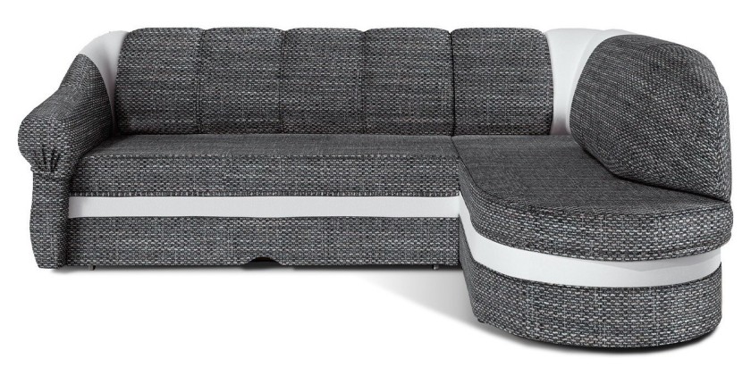 Canapé d’angle droit convertible BENANA 250 cm gris et blanc avec coffre de rangement 