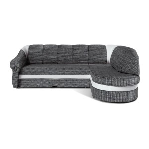 Canapé d’angle droit convertible BENANA 250 cm gris et blanc avec coffre de rangement 