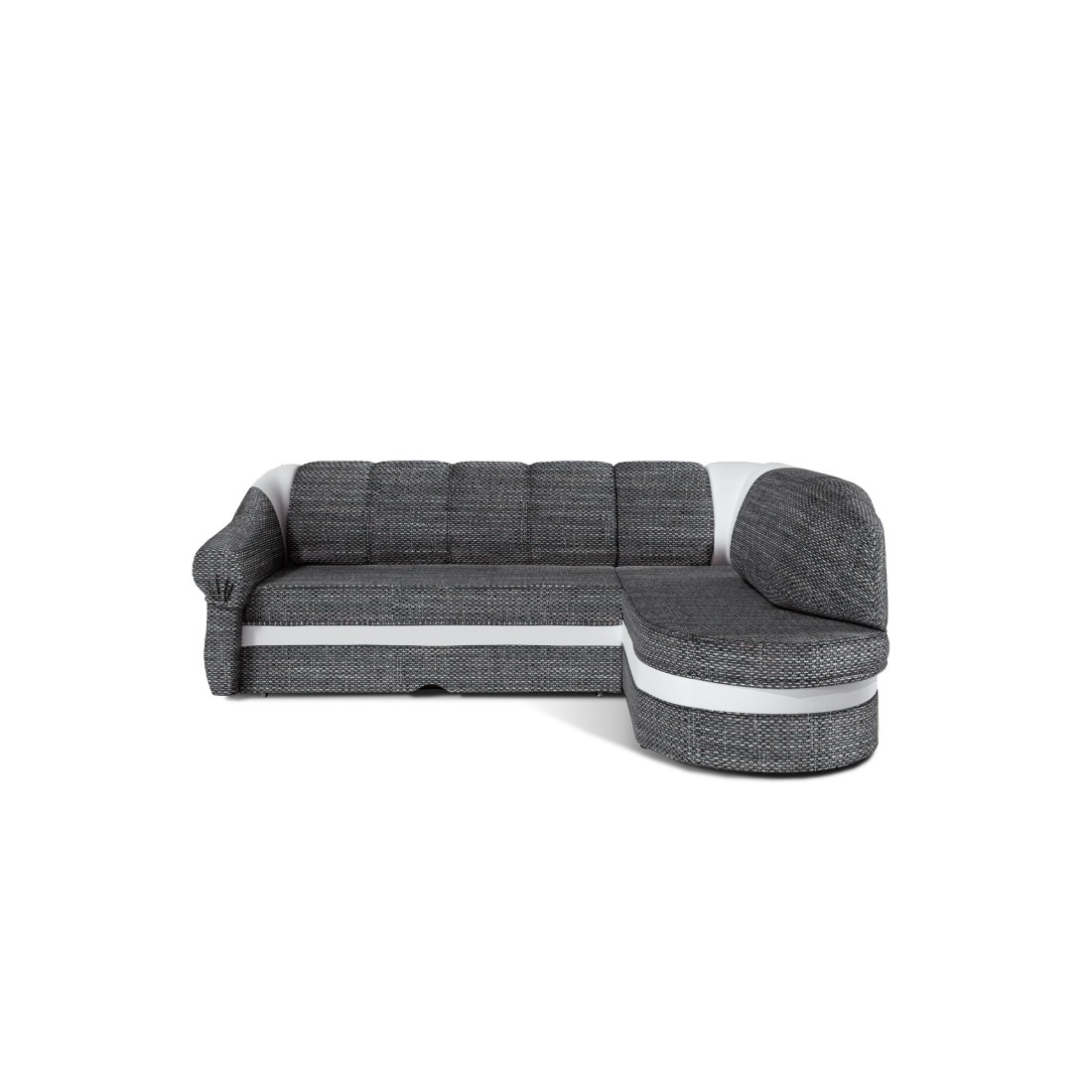 Canapé d’angle droit convertible BENANA 250 cm gris et blanc avec coffre de rangement 