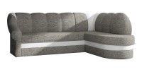 Canapé d’angle droit convertible BENANA 250 cm gris et blanc avec coffre de rangement 