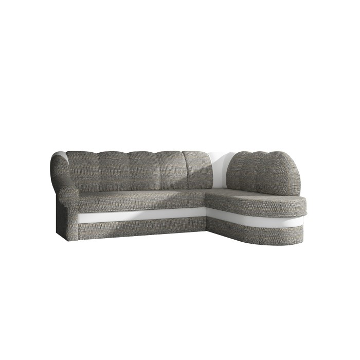 Canapé d’angle droit convertible BENANA 250 cm gris et blanc avec coffre de rangement 
