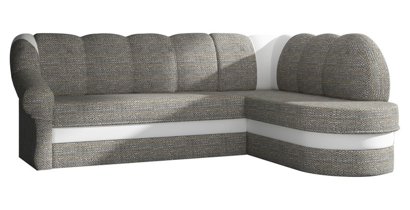 Canapé d’angle droit convertible BENANA 250 cm gris et blanc avec coffre de rangement 