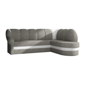 Canapé d’angle droit convertible BENANA 250 cm gris et blanc avec coffre de rangement 