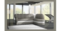 Canapé d’angle droit convertible BENANA 250 cm gris et blanc avec coffre de rangement 