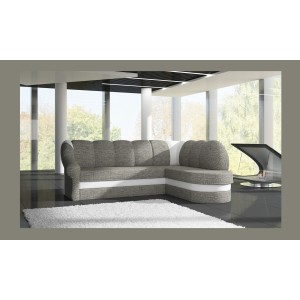 Canapé d’angle droit convertible BENANA 250 cm gris et blanc avec coffre de rangement 