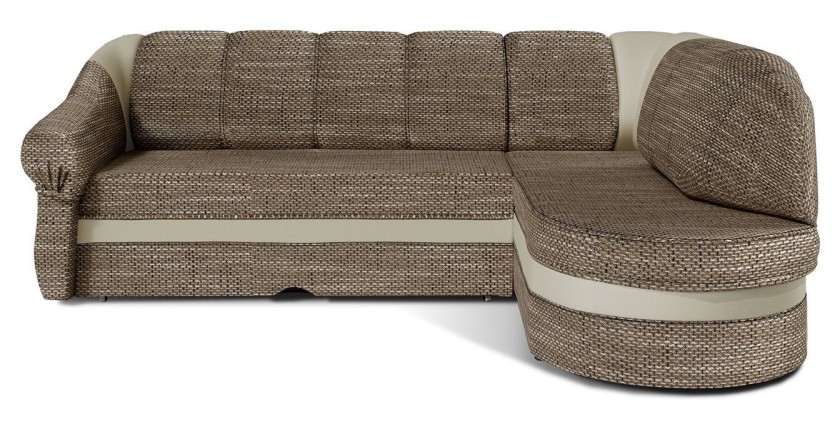 Canapé d’angle droit convertible BENANA 250 cm beige et marron avec coffre de rangement 