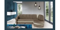 Canapé d’angle droit convertible BENANA 250 cm beige et marron avec coffre de rangement 
