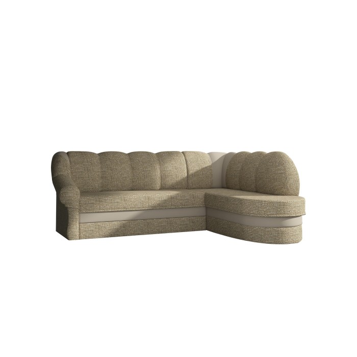 Canapé d’angle droit convertible BENANA 250 cm beige et marron avec coffre de rangement 