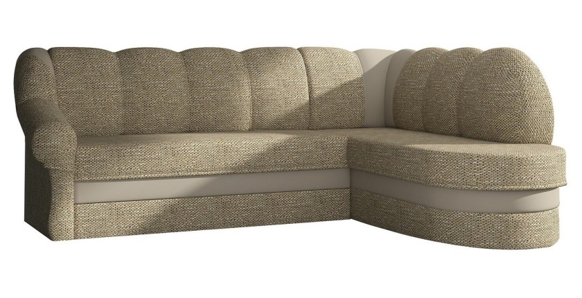 Canapé d’angle droit convertible BENANA 250 cm beige et marron avec coffre de rangement 